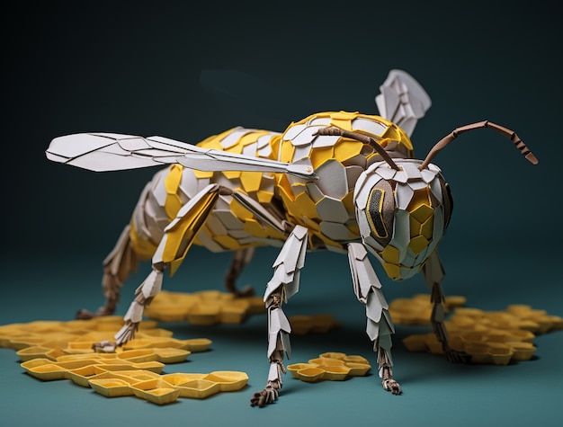 Bezpłatne zdjęcie widok pszczoły 3d z efektem stylu papieru