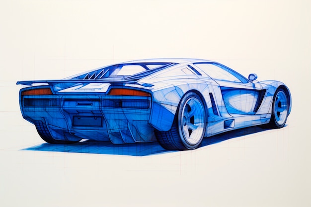 Bezpłatne zdjęcie widok samochodu 3d w stylu szkicu