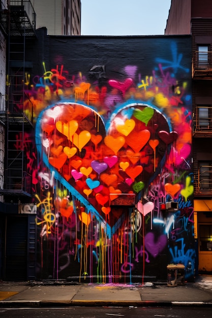 Bezpłatne zdjęcie widok serca narysowanego graffiti w mieście