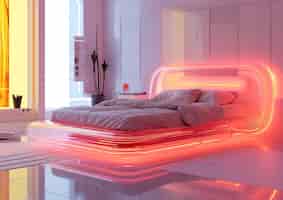 Bezpłatne zdjęcie widok sypialni z futurystycznym wystrojem i stylem