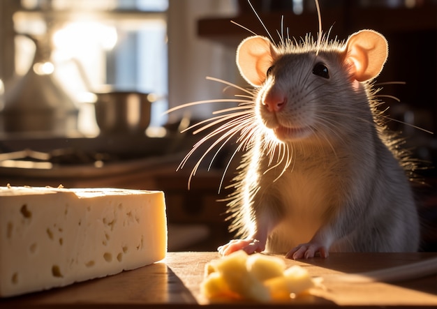 Bezpłatne zdjęcie widok szczura z serem