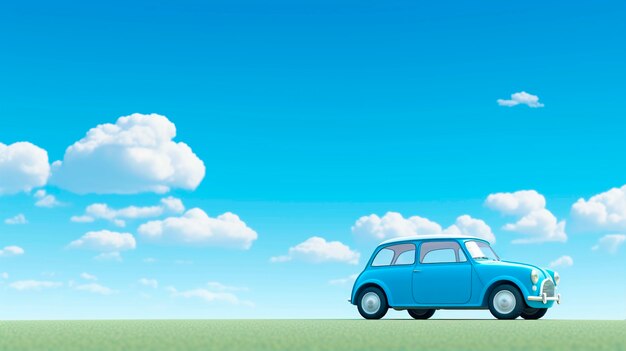 Widok trójwymiarowego samochodu z trawą i niebem