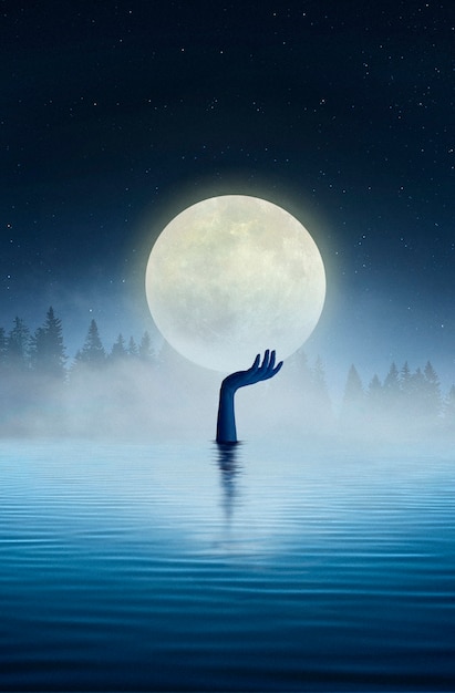 Widok z boku dłoni trzymającej księżyc