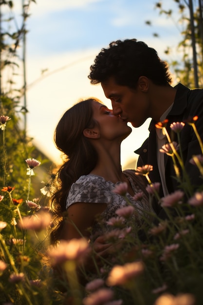 Bezpłatne zdjęcie widok z boku romantyczna para całująca się