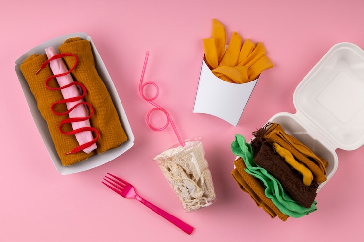 Bezpłatny plik Zdjęcie widok z góry fast food wykonany z ubrań