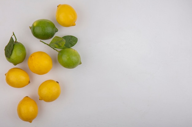 Widok Z Góry Kopia Przestrzeń Limonki Z Cytrynami Na Białym Tle