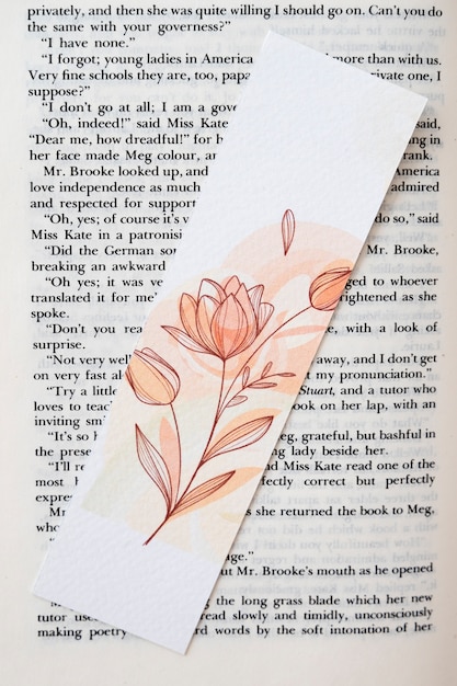 Widok z góry kwiatowy zakładka w książce