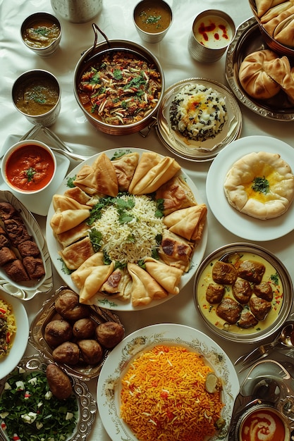 Widok z góry święto eid al-fitr z pysznym jedzeniem