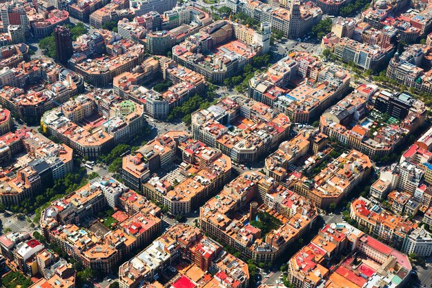 Widok z lotu ptaka dzielnicy Eixample. Barcelona, ​​Hiszpania