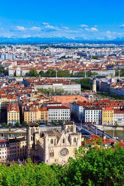 Widok z lotu ptaka miasta Lyon, Francja