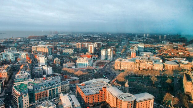 Widok z lotu ptaka na Liverpool z punktu widokowego Wielka Brytania