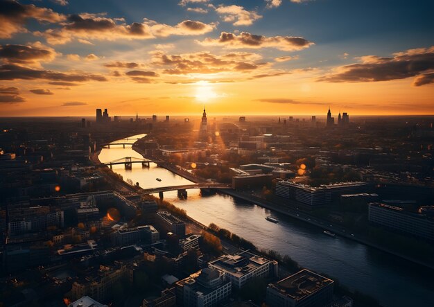 Widok z lotu ptaka na miasto nad wodą