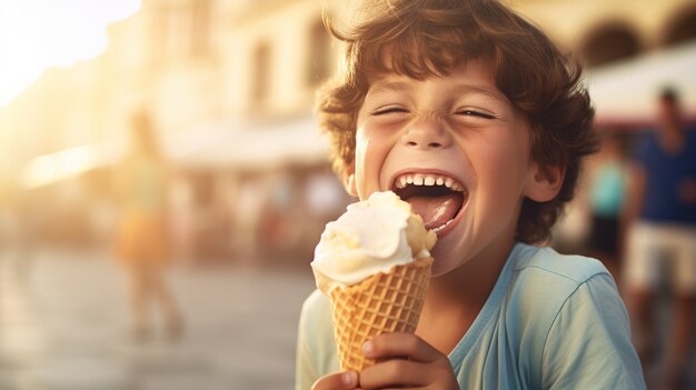 Widok z przodu chłopiec jeść lody