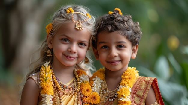 Widok z przodu dzieci świętujące tamilski nowy rok