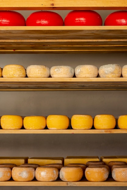 Widok z przodu różnych kawałków sera