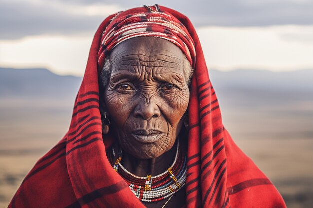 Widok z przodu stara kobieta z silnymi cechami etnicznymi