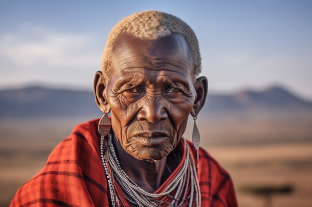 Widok z przodu starszy mężczyzna o silnych cechach etnicznych