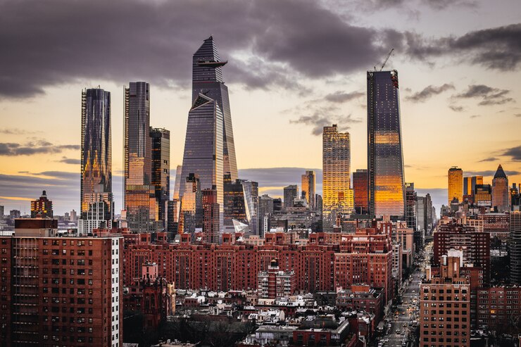 Bezpłatny plik Zdjęcie widok zachodu słońca z biura google w chelsea, ny.
