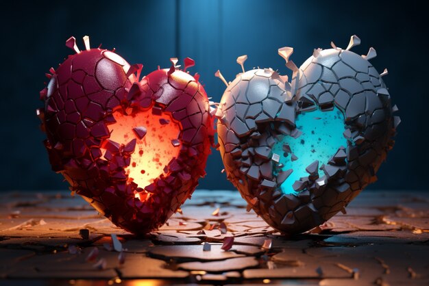Widok złamanego kryształowego serca