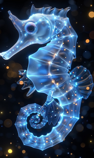 Bezpłatne zdjęcie widok zwierzęcia konia morskiego z fantastycznym oświetleniem neonowym