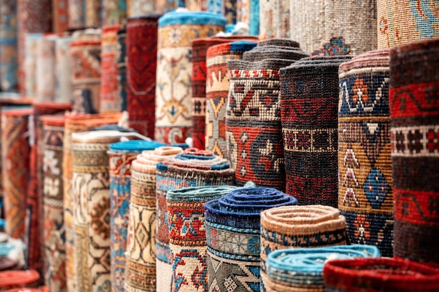 Bezpłatne zdjęcie wiele dywanów na wielkim bazarze w stambule w turcji