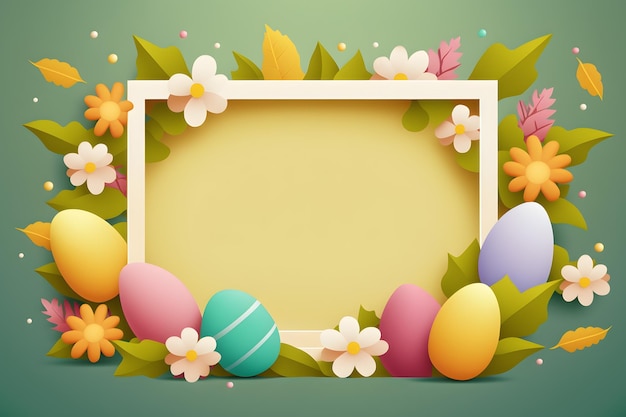 Bezpłatne zdjęcie wielkanocna rama z kolorowymi jajkami i kwiatami