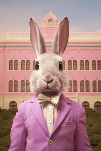 Wielkanocny królik w kostiumie w świecie fantazji