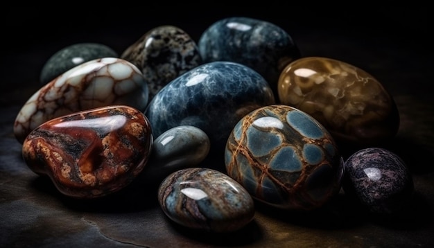 Wielobarwna kolekcja kamieni szlachetnych to dar natury wygenerowany przez sztuczną inteligencję