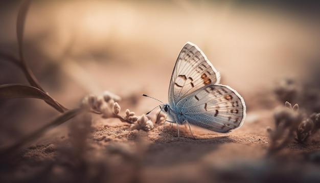 Wielobarwny motyl spoczywa na żółtym kwiecie wygenerowanym przez sztuczną inteligencję