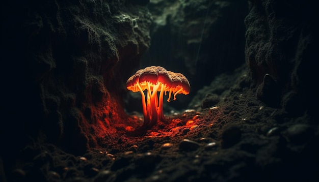 Bezpłatne zdjęcie wielokolorowa macka cnidarian świeci w głębokiej ciemności generowanej przez sztuczną inteligencję
