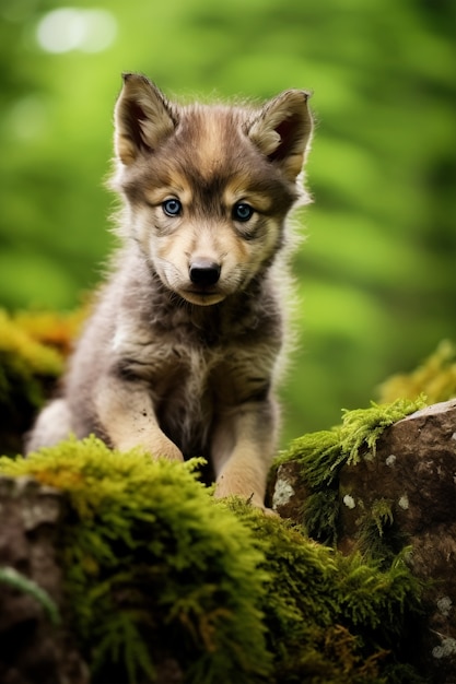 Bezpłatne zdjęcie wilcze szczenię w naturalnym środowisku