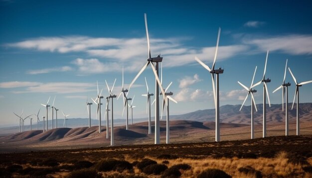 Wirujące ostrza generują zieloną energię napędzającą wzrost generowany przez sztuczną inteligencję