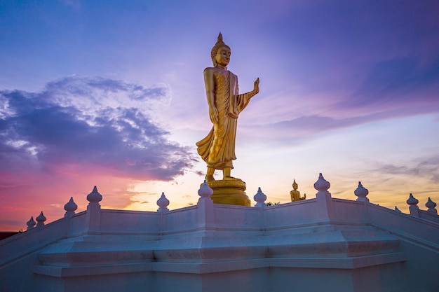 Wizerunek buddy lub posąg buddy wizerunek stojącego buddy z promieniem słońca w świątyni nong pai lom