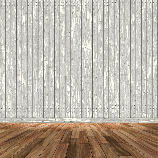 Wnętrze pokoju 3D z drewnianymi ścianami i podłogą