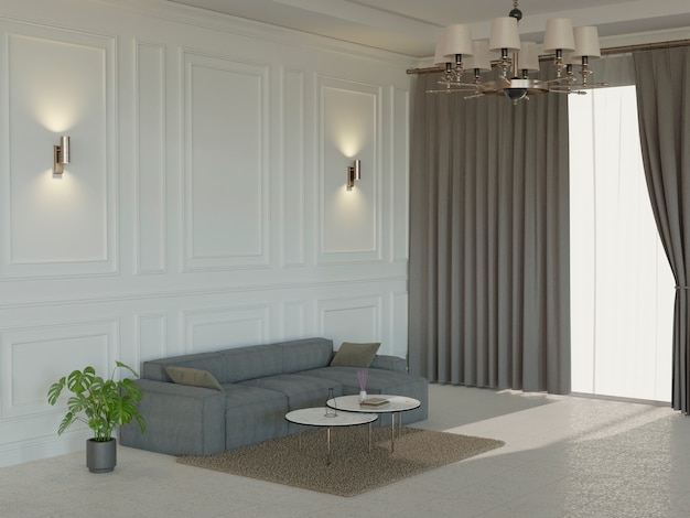 Bezpłatne zdjęcie wnętrze pokoju 3d z klasycznym designem i meblami