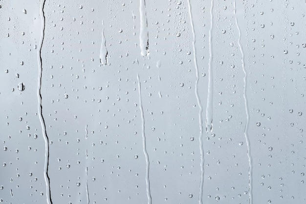 Woda tekstura tło, deszczowe okno w pochmurny dzień