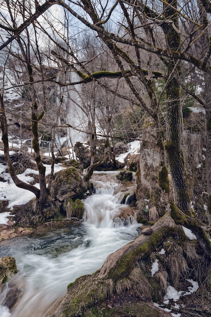 Bezpłatne zdjęcie wodospad gostilje, zlatibor, serbia w zimie.