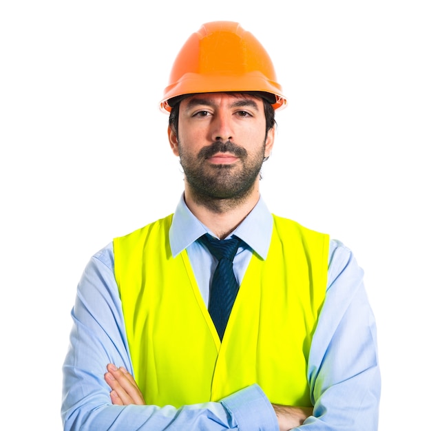 Workman z rękami skrzyżowanymi