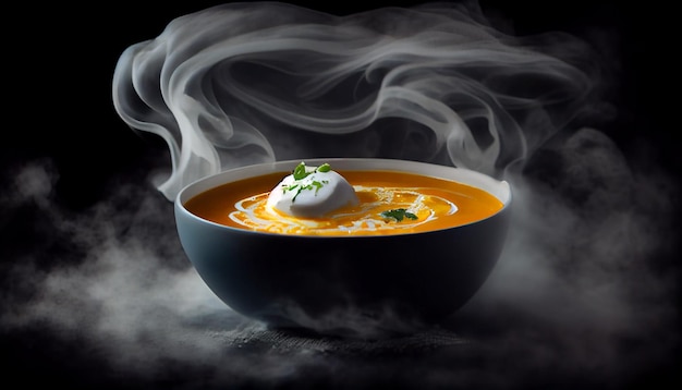 Wrzący kocioł gotuje przepis na obfitą zupę jarzynową wygenerowaną przez sztuczną inteligencję