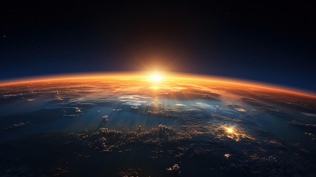 Wschód Słońca nad horyzontem Ziemi obserwowany z kosmosu