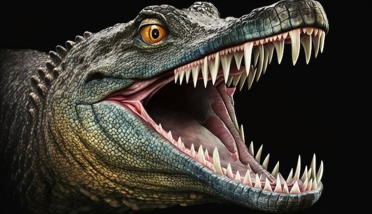 Bezpłatny plik Zdjęcie wściekły dinozaur ryczy z otwartymi ustami, generując sztuczną inteligencję