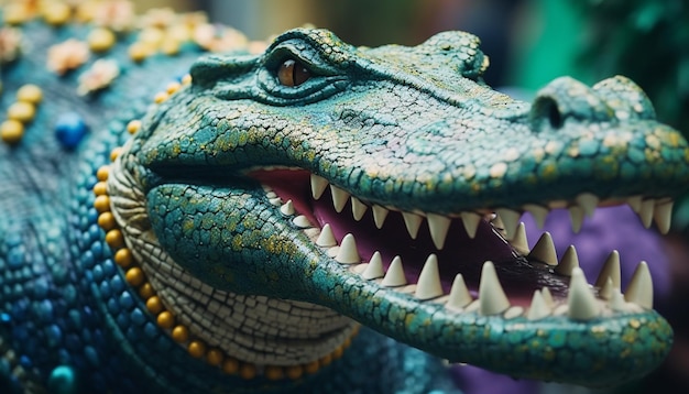 Bezpłatne zdjęcie wściekły krokodyl z otwartymi ustami i ostrymi zębami wygenerowany przez sztuczną inteligencję