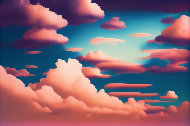 Wycinana z papieru ilustracja nieba z chmurami i ptaka latającego na niebie