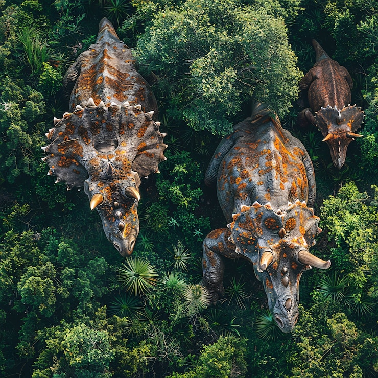 Bezpłatny plik Zdjęcie wygasły dinozaur triceratops z naturalnym środowiskiem