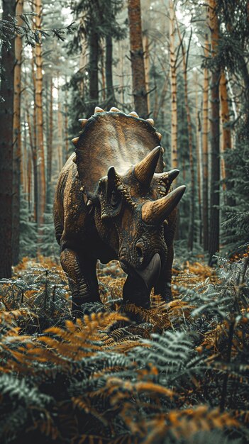 Wygasły dinozaur triceratops z naturalnym środowiskiem