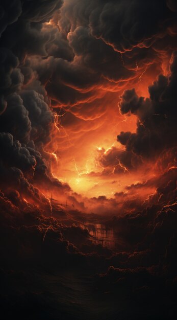 Wygląd apokaliptycznych ciemnych burzliwych chmur