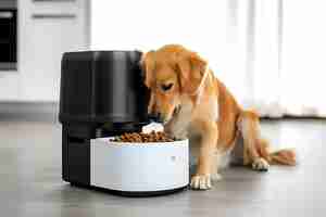 Bezpłatne zdjęcie wygląd automatycznego inteligentnego karmnika dla zwierząt domowych