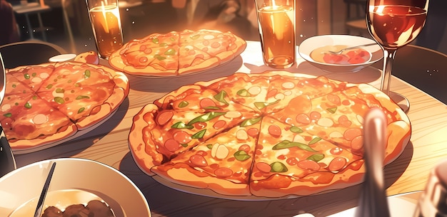 Bezpłatne zdjęcie wygląd pizzy w stylu anime