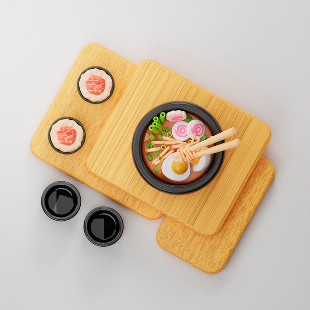 Wygląd pysznego azjatyckiego jedzenia z efektem 3D