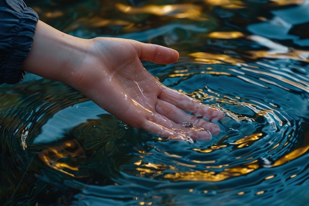 Bezpłatne zdjęcie wygląd realistycznej ręki dotykającej czystej płynącej wody